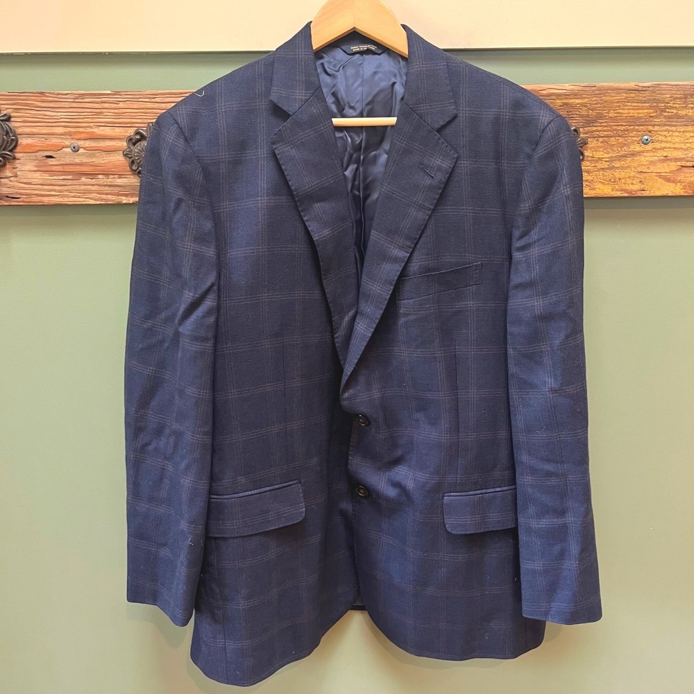 Brooks Brothers 1818 Madison Navy Blue Plaid Wool Sport Coat Blazer 45R Italy